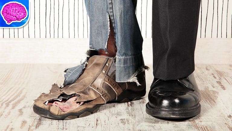 Ripped torn shoes and broken footwear comparison.